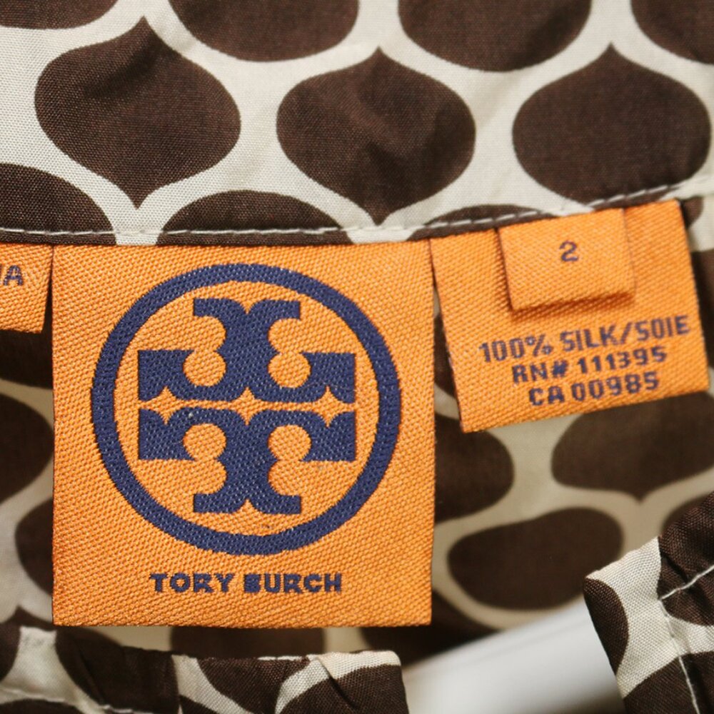 Tory Burch Silk Blouse Sleeveless Top Brown Print Popover Designer Size 2 - Picture 3 of 4